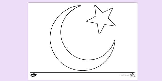 FREE Star and Crescent Colouring Crescent Template Twinkl