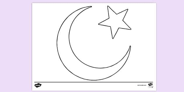 Star and Crescent Colouring | Crescent Template | Twinkl