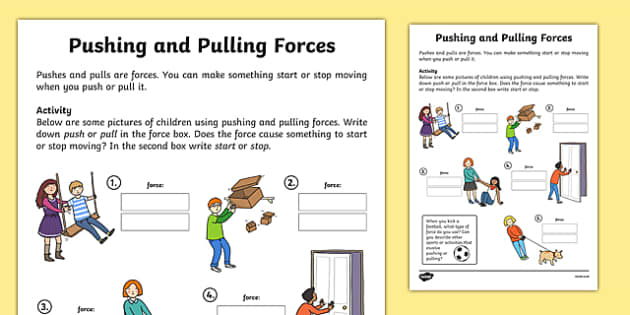 Pushing and Pulling Forces Worksheet - push and pull, pushing