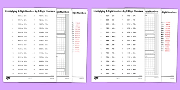 multiplying 4 and 3 digit numbers by 2 digit numbers worksheet worksheet