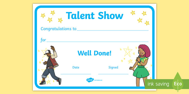 Printable Talent Show Certificate Template Free