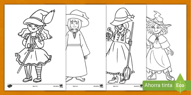 Hojas de colorear: Dibujos de brujas infantiles | Halloween