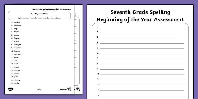 Seventh Grade Beginning of the Year ELA Spelling Assessment