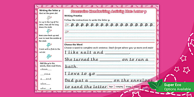 Precursive Handwriting Activity Mat: Letter p (teacher made)