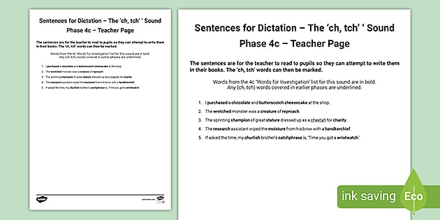 Linguistic Phonics Phase 4c Ch Tch Dictation Sentences Teacher Worksheet 2770