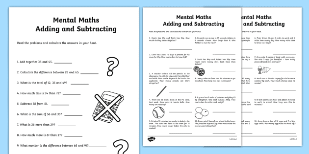 mental math addition and subtraction worksheets maths