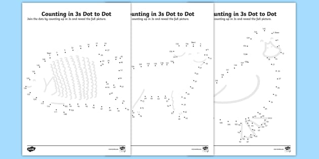 Counting In 3s Dot To Dot Worksheets Animal Themed