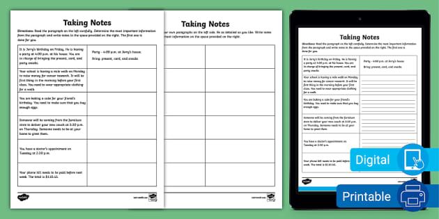 Note-taking Practice Activity (Teacher-Made) - Twinkl