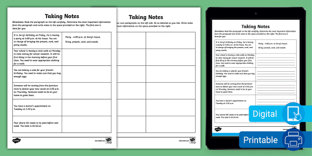 Note Taking Worksheet PDF (teacher made) - Twinkl