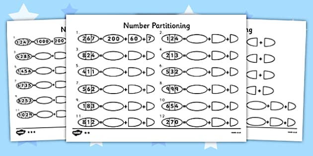 key number stage 1 worksheet Worksheet Ones Tens Partitioning and Number Hundreds,