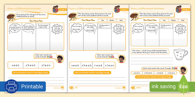 Grade 2 Phonics: ea Differentiated Worksheets (teacher made)