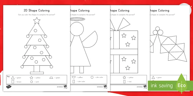 Christmas Color by 2D Shapes Activities (Teacher-Made)