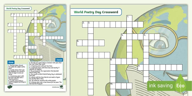 World Poetry Day Crossword (l enseignant a fait) Twinkl