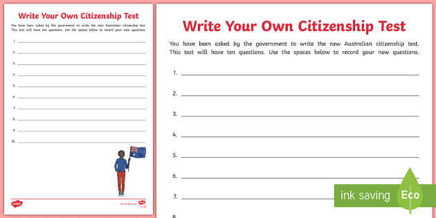 Write Your Own Citizenship Test Worksheet (teacher made)