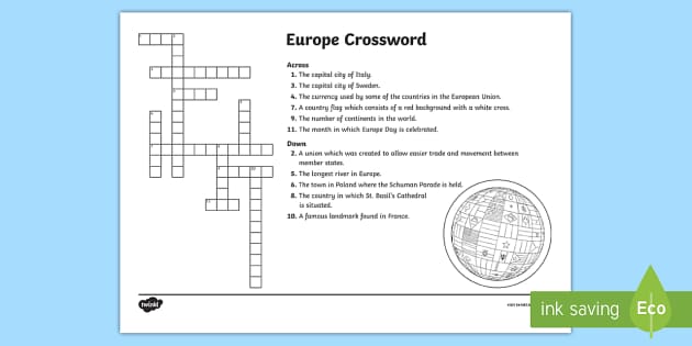 All about Europe Crossword (l insegnante ha fatto) Twinkl