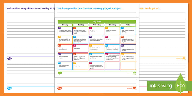 July Writing Prompts Display Calendar (nauczyciel wykonał)