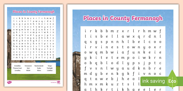 Places in County Fermanagh Word Search (teacher made)