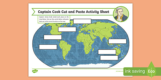 Captain Cook Cut and Paste Worksheet (teacher made) - Twinkl