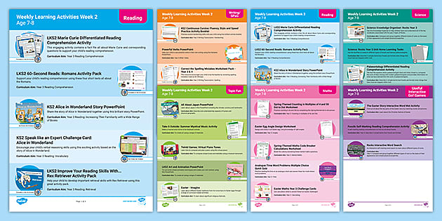 Weekly Learning Activities Pack Week 2 Age 7-8 - Twinkl