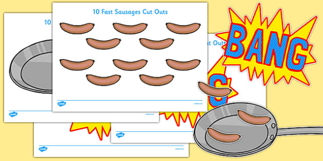 10 fat sausages cut outs number rhyme subtraction cut out