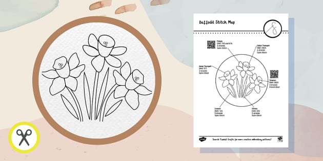 Daffodil Flower Embroidery Pattern Printable PDF - Twinkl