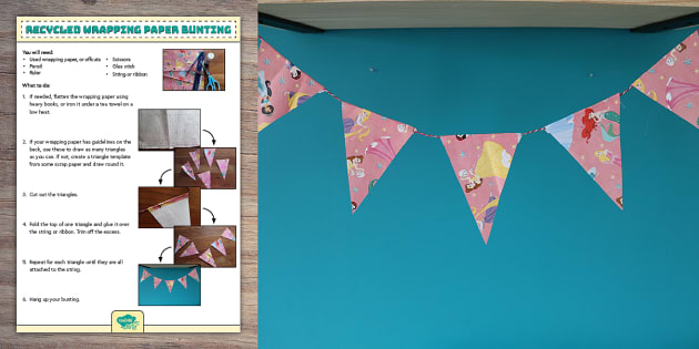 Recycled Wrapping Paper Bunting - Party Craft