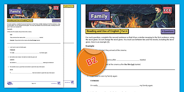 B2 First (FCE) Reading and Use of English Part 4 - Family