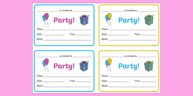 blank birthday party invitation templates