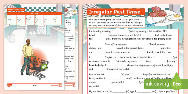 Irregular Past Tense Cloze Worksheet | Twinkl (Teacher-Made)