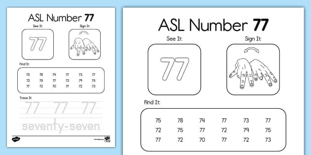 ASL Number 77 Activity (Teacher-Made) - Twinkl