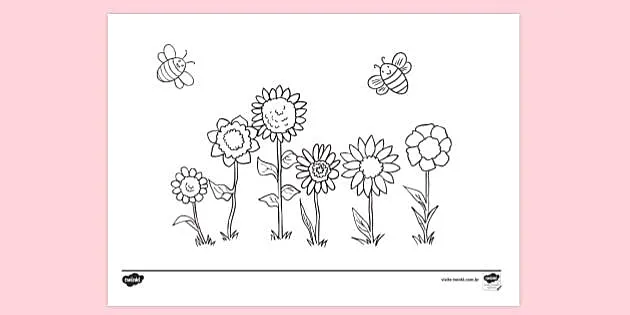 FREE! - Desenho para Colorir com Paisagem de Primavera