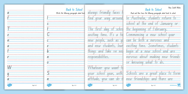 Back to School Handwriting Practice Worksheets