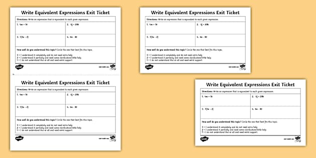 Seventh Grade Write Equivalent Expressions Exit Ticket