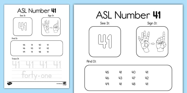 ASL Number 41 Activity (teacher made) - Twinkl