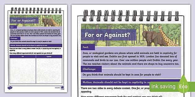For or Against Debate Worksheet | 3rd class/ 4th class