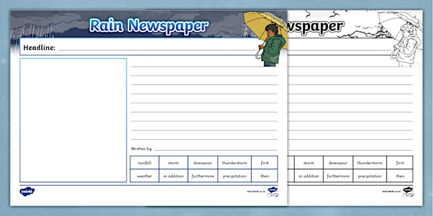 Rain Newspaper Writing Template (teacher made) Twinkl