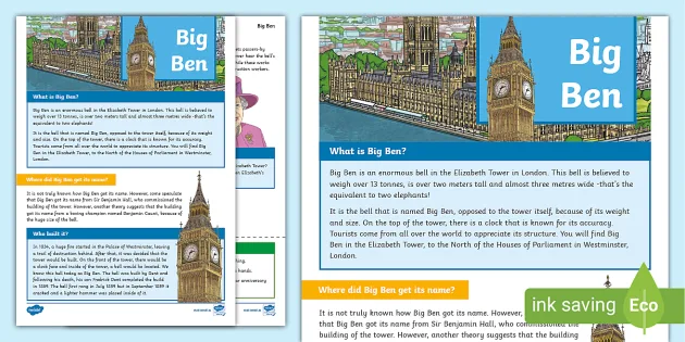 Reading Comprehension Week 6 Big Ben 3rd 4th Class Twinkl