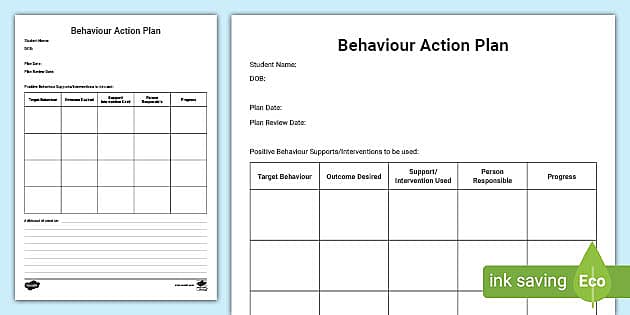 Behaviour Intervention Plan Template Professor Feito