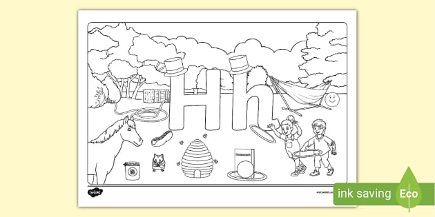 H Sound Loaded Colouring Sheet, H Words (teacher made)