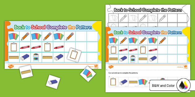 Back to School Finish the Pattern Worksheet | Twinkl USA back-to-school-finish-the-pattern-worksheet-twinkl-usa