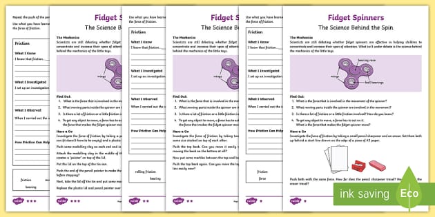 Fidget Spinners The Science Behind The Spin Differentiated Worksheet