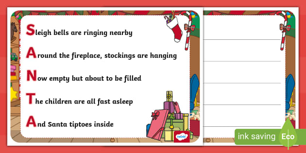 Santa Acrostic Poem Example and Template - KS1 - Christmas