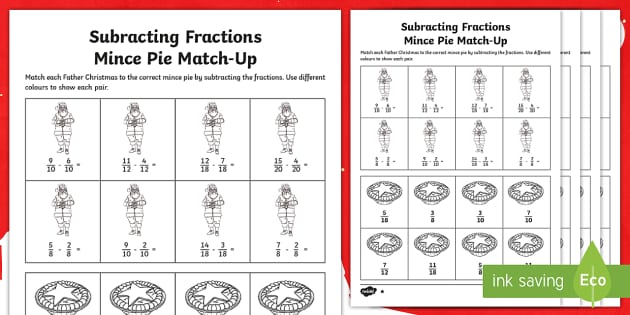 UKS2 Subtracting Fractions Christmas Differentiated Worksheet / Worksheets