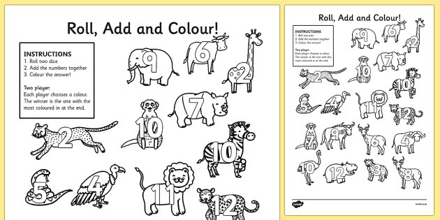 safari roll and colour worksheet worksheets jungle animals safari games