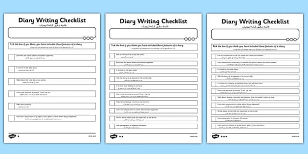Diary Writing Checklist Differentiated