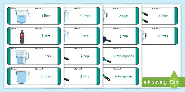 Level 2 Volume Loop Cards Litres, Cups, Spoons - Twinkl