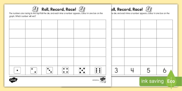 Dice Roll and Record Graphing  Graphing first grade, Kids math