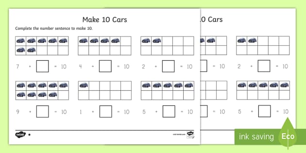 Ten Frame: Make 10 Cars Activity (teacher made)