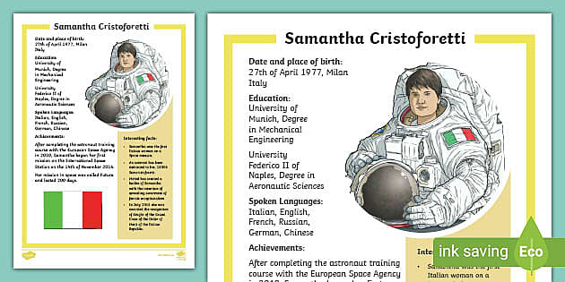 Samantha Cristoforetti Fact File - (teacher made) - Twinkl