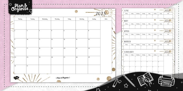 2023 Month at a Glance Calendar | Full Year | New Year Sparkle
